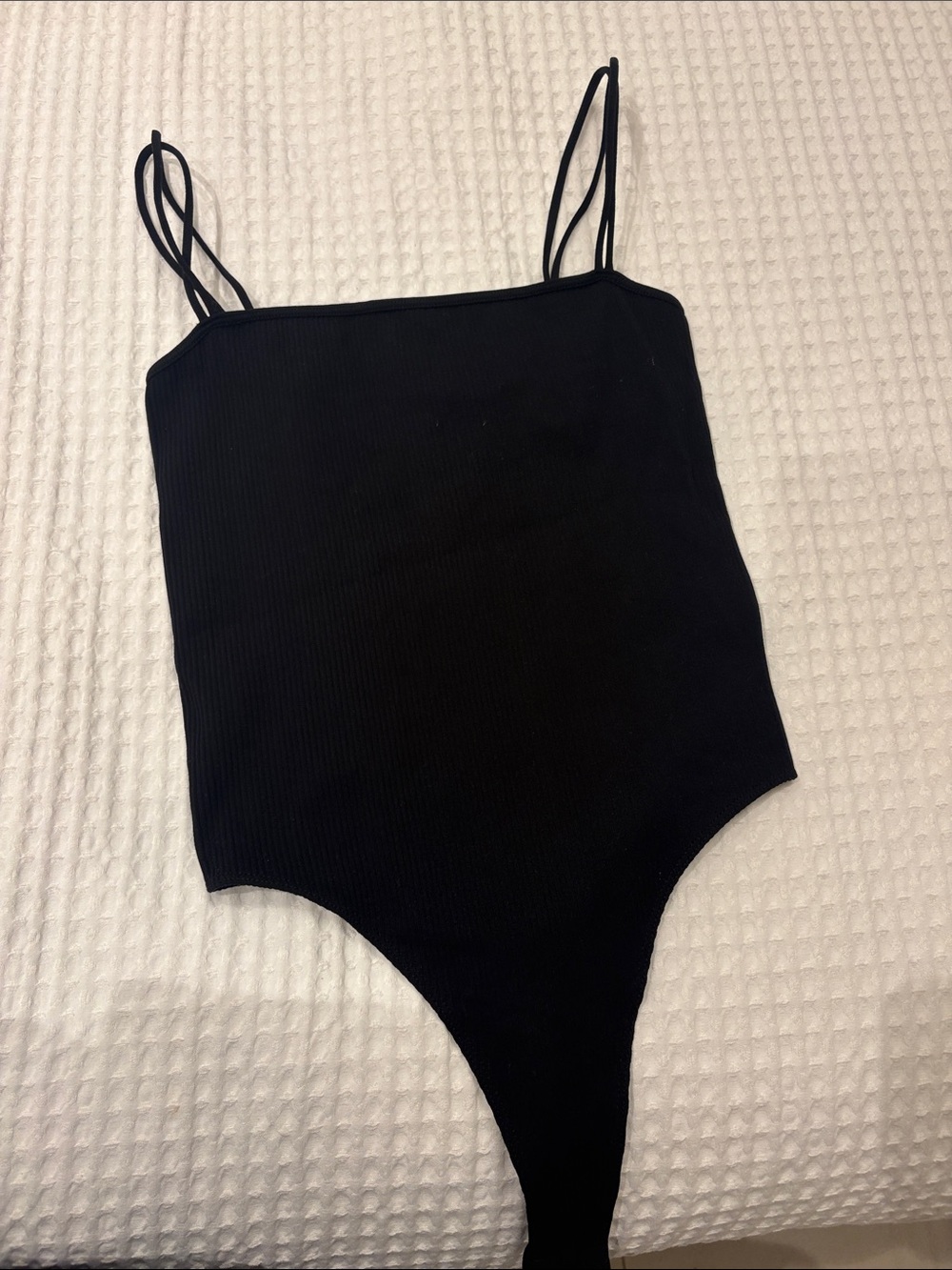 H&M Black Ribbed Square-Neck Tank Bodysuit